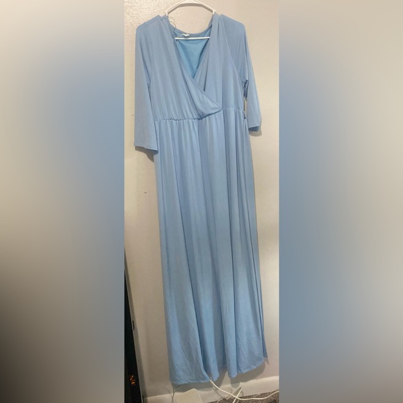 Pinkblush Light Blue Maxi Draped 3/4 Sleeve Plus Size Maternity Dress - Picture 1 of 5